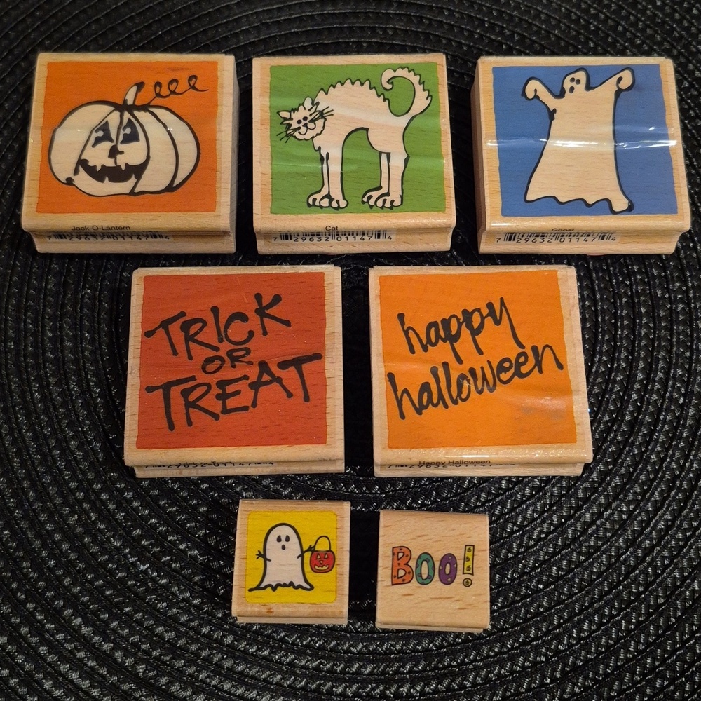 VAP! SCRAP Assorted Wood Mount Halloween Rubber Stamps, Set Of 7
